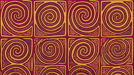 Obraz premium Mola folk pattern, abstract spiral grid seamless tile
