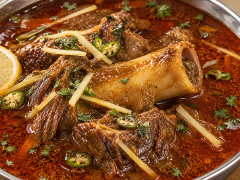 Close Up Pakistani Nalli Nihari with Bone Marrow and Beef