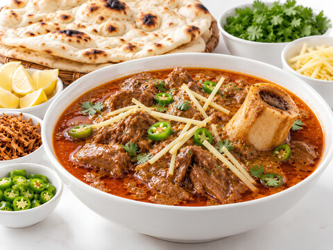 Slow Cooked Beef Nihari with Marrow Bone and Traditional Sides