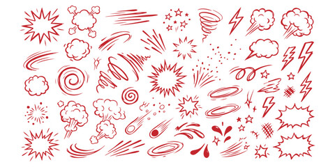 Set of hand drawn comic book action elements and cartoon explosion effects ©  creative  marlia