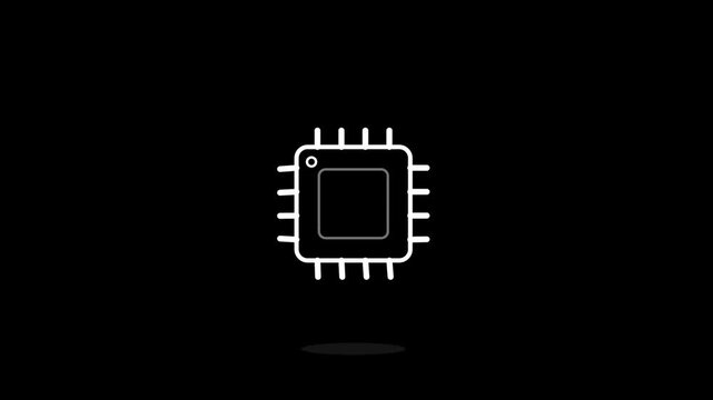 Animated computer microchip icon set on black background