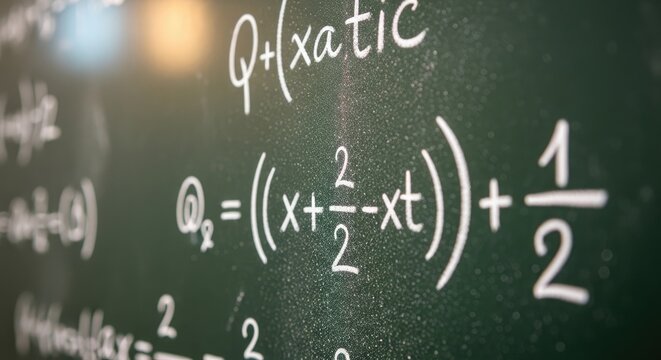 Close-up of Mathematical Equations Written on a Chalkboard for Education.