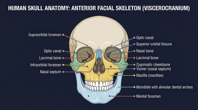 Anatomical Diagram Human Skull Anterior Facial Skeleton Viscerocranium