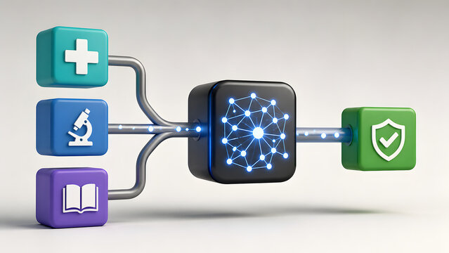 Medical research sources connected to a protected AI model
