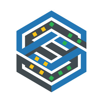 Abstract geometric hexagon logo design with interlocking lines