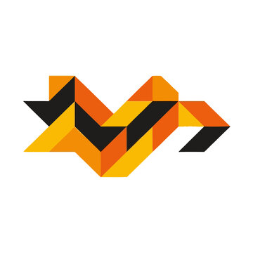 Abstract geometric pattern in orange, yellow, and black
