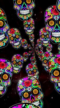 Sugar Skulls Calavera (Vertical) - Vibrant Sugar Skull Tunnel Animation for Day of the Dead Celebrations