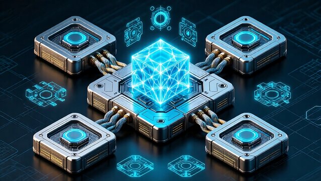 Isometric Modular Quantum Core, Futuristic Computing Illustration