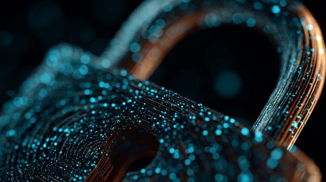 A digital art representation of an open padlock formed by copper wires and glowing blue particles against a dark background.