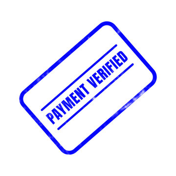 Payment verified stamp illustration showing acknowledgement of a successful financial transaction confirmation featuring a clean and simple blue colored border design