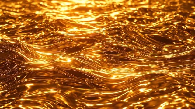 Molten Gold Waves: Close-up view of liquid gold flowing in gentle waves, reflecting the warm light and creating a mesmerizing, luxurious texture.