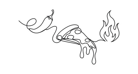 Fototapeta premium Continuous one line drawing of a chili pepper, depicting spice and heat, line art style vector illustration, Continuous one line drawing of a chili pepper, depicting spice and heat
