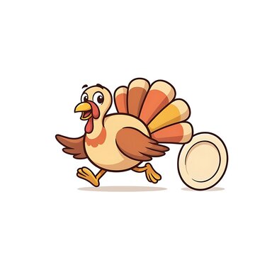 Cartoon turkey running fast with plate