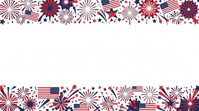 American Flag Fireworks Frame 4th Of July Border Line Art Vector Illustration Character Isolated White Background Stock Illustration   