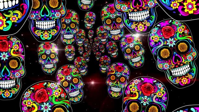 Sugar Skulls Calavera - Vibrant Sugar Skull Floral Tunnel Background