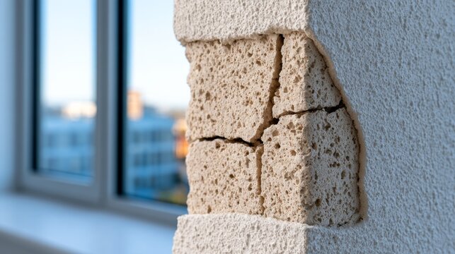 Detailed Close-Up of Wall Cracks Revealing Hidden Defects and Failure Points in a Building Structure Near a Window with Natural Light, 3d rendering