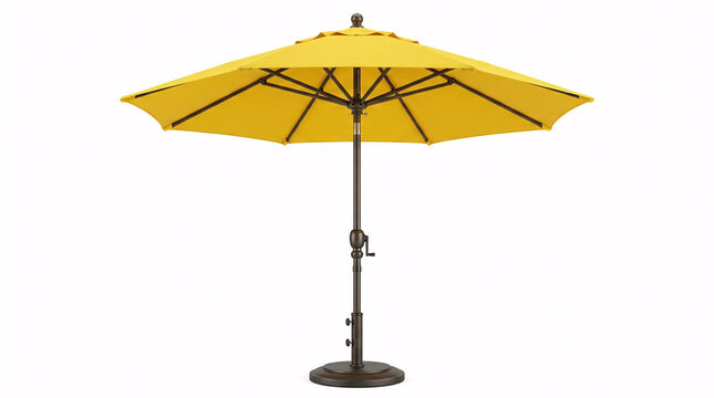 Outdoor yellow patio umbrella parasol isolated on a clean white background.
