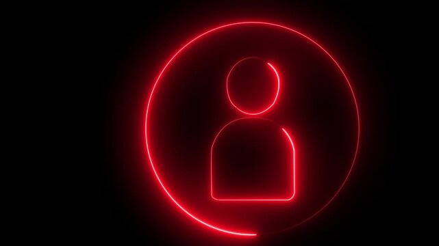 Glowing neon person sign, outline round avatar pictogram in vivid color.person icon, user icon illustration. User profile