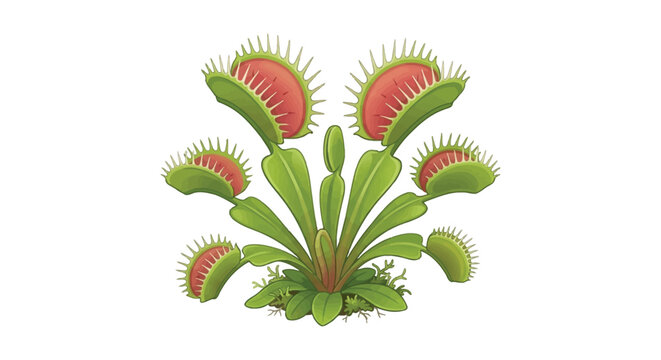 Venus flytrap plant with red traps and green leaves vector illustration