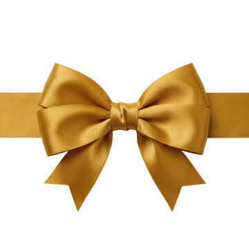 Elegant gold ribbon bow on transparent background