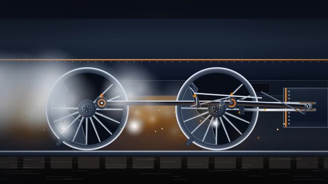 Vintage Steam Locomotive Driving Wheels with Smoke Side View Vector Loop