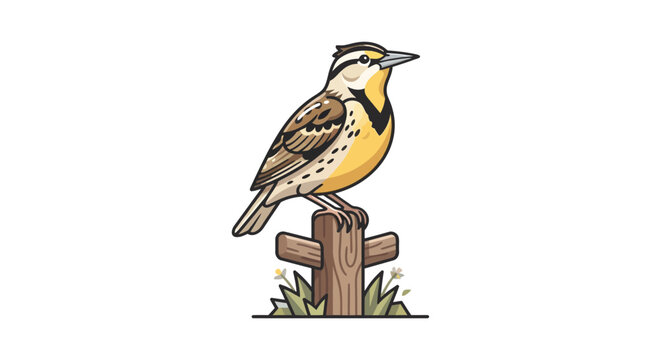 Yellow bird perched on wooden post a colorful vector illustration
