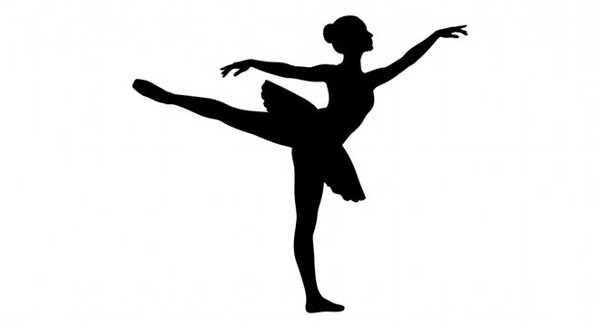 Silhouette of ballerina dancing in arabesque pose icon illustration