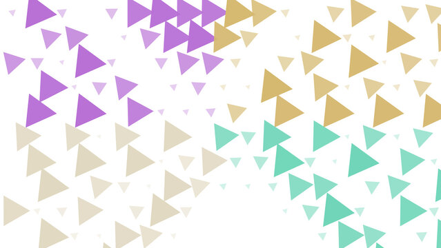 Abstract background, with scattered triangles, in purple, gold, and teal on, a black surface, creating a geometric, and colorful pattern effect isolated on a transparent background