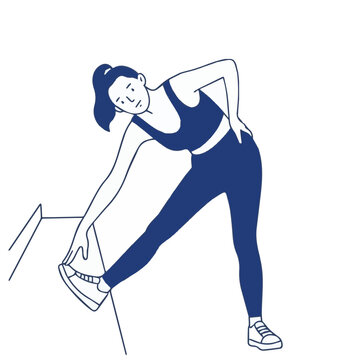 woman in athletic wear performing a standing hamstring stretch vector illustration 