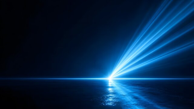 Diagonal blue rays and horizontal laser on slick paving area