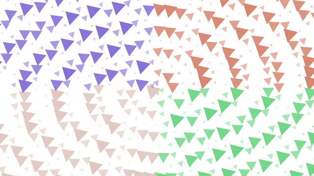 Abstract background, with swirling triangles, in purple, peach, and green on, a black background, geometric pattern, digital isolated on a transparent background