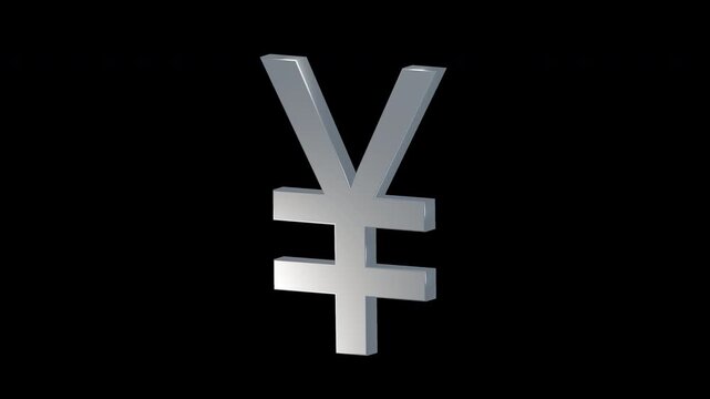 Silver Japanese yen currency symbol looping animation on transparent background