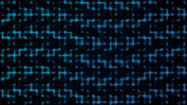 Abstract blue dot pattern background, with a wavy, zigzag line effect, created by glowing, circular points on, a dark black, surface texture isolated on a transparent background