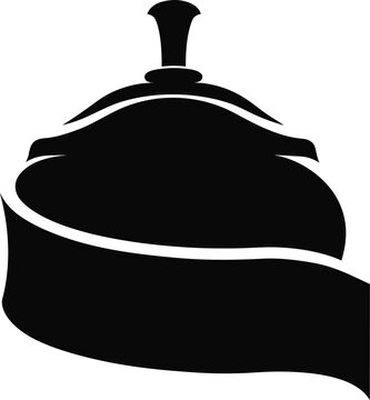 Minimalist service bell icon with blank ribbon, black silhouette of hotel reception bell, hospitality concierge call bell vector for logo design