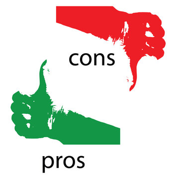 Pros cons in flat style. Green and Red flat icons. Concept for advantages disadvantages in business planning. Vector illustration.
