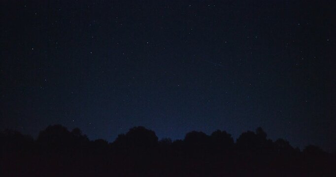 Bright Green Perseid Meteor Streaking Across Starry Night Sky