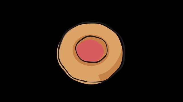 Hand Drawn jam thumbprint cookie bakery pastry food illustration 4K Animation with alpha transparent background