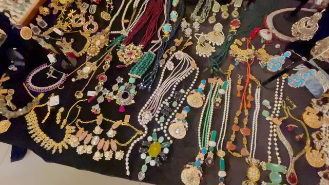 Luxury Traditional South Asian Bridal Jewelry and Gemstone Necklaces Display