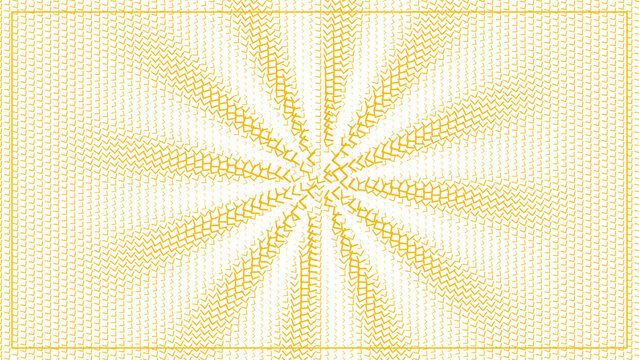 Abstract background, with gold chevron, patterns and a, central starburst on, a black surface, framed by a, thin gold rectangular border isolated on a transparent background