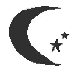 Pixel art Halloween crescent moon with stars isolated on transparent background © Hak
