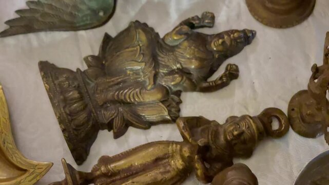 Antique Carved Copper Relief Figures and Metallic Wall Ornaments