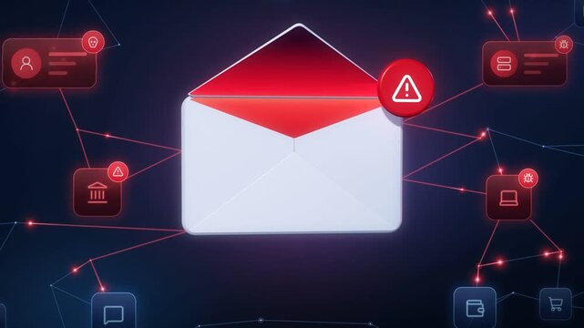 Email malware attack turns envelope red and spreads infection across connected network icons