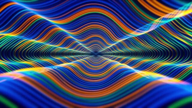キラル光学膜の波動が深遠な空間に広がる幾何学的なサイバー背景動画
