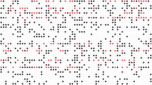 Black and red binary dot code pattern on white