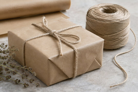 Paper packaging tied with natural twine