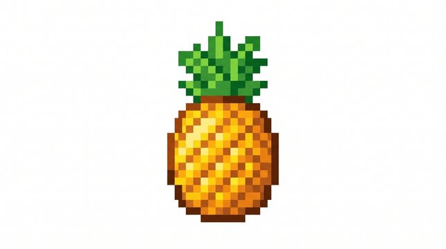 16-bit pixel art illustration of a simple tropical pineapple game item isolated on white.