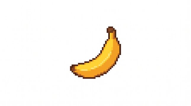 16-bit pixel art illustration of a simple yellow banana game item isolated on white.