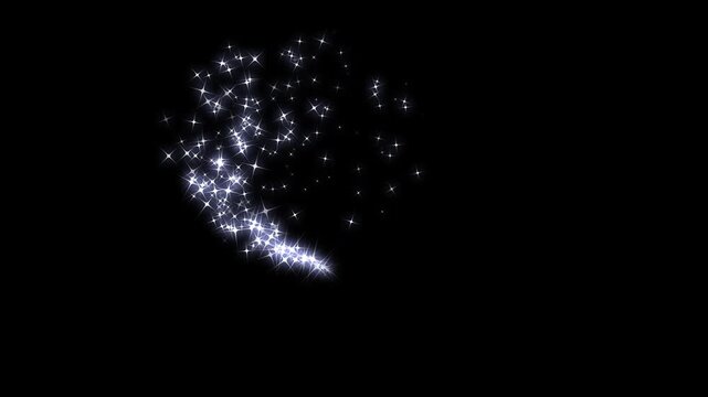Luxury white glitter sparkles line trail with magic dust, cartoon doodle sparkles, magic glitter dust trail, star sparkle vector doodles, fast glowing star streaks on black screen. 4k video