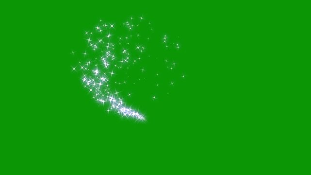Magic glitter dust trail, fast glowing star streaks, cartoon doodle sparkles, star sparkle vector doodles, luxury white glitter sparkles line trail with magic dust on green screen. 4k video