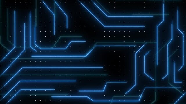 Circuit lines animation conducts high speed electrical data pulses. Computer motherboard hardware telemetry drives circuit lines animation. Microchip processors use lines.
